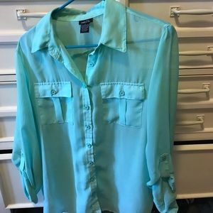 Mint sheer button down top